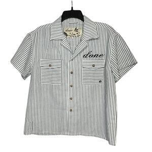 Done by Lukas Mens Streetwear Linen Cotton Striped Short Sleeve Button Up Small